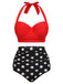 2PCS Red 1940s Dots Halter Swimsuit