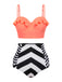 Orange 1940s Stripe Ruffles Strap Swimsuit