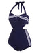 Navy Blue 1930s Halter One-piece Swimsuit