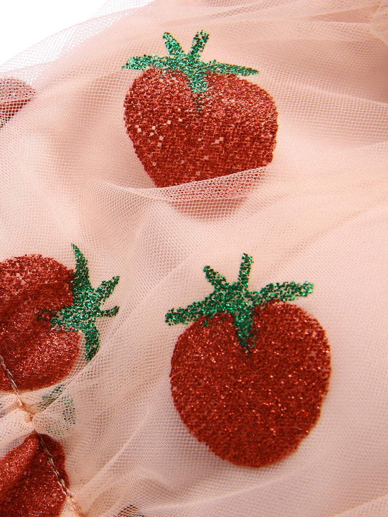 Red 1940s Strawberry Mesh Strap Swimsuit