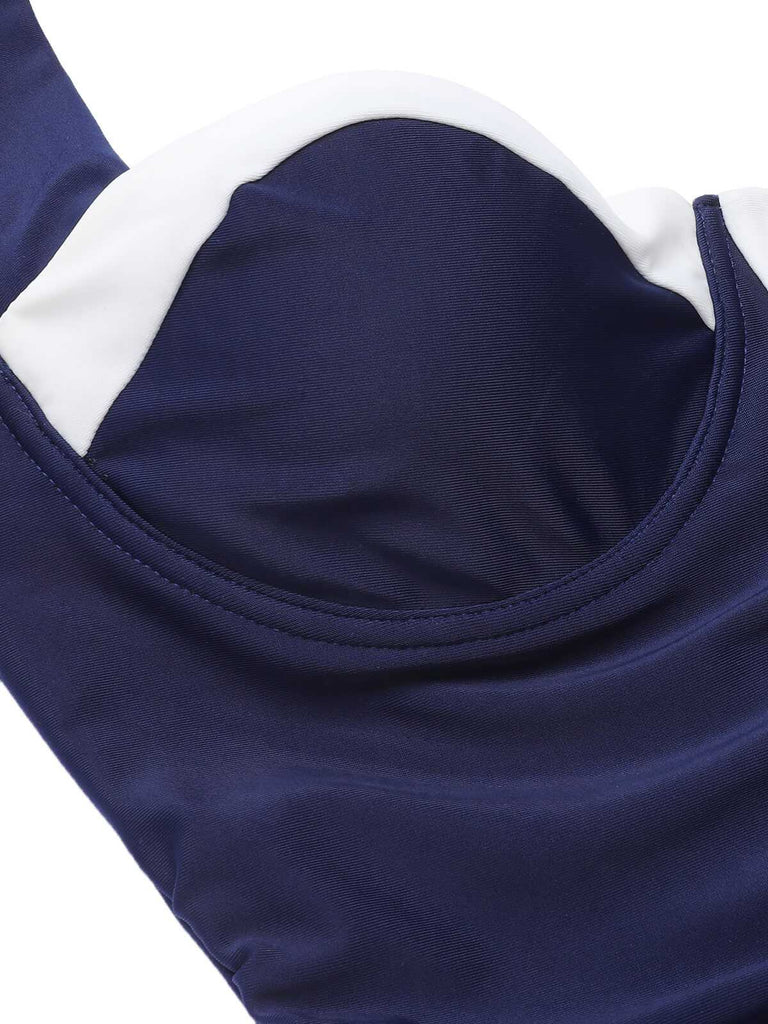 [Pre-Sale] Navy Blue 1950s Pleated Halter Swimsuit
