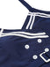 Navy Blue 1950s Solid Belt Button Halter Swimsuit