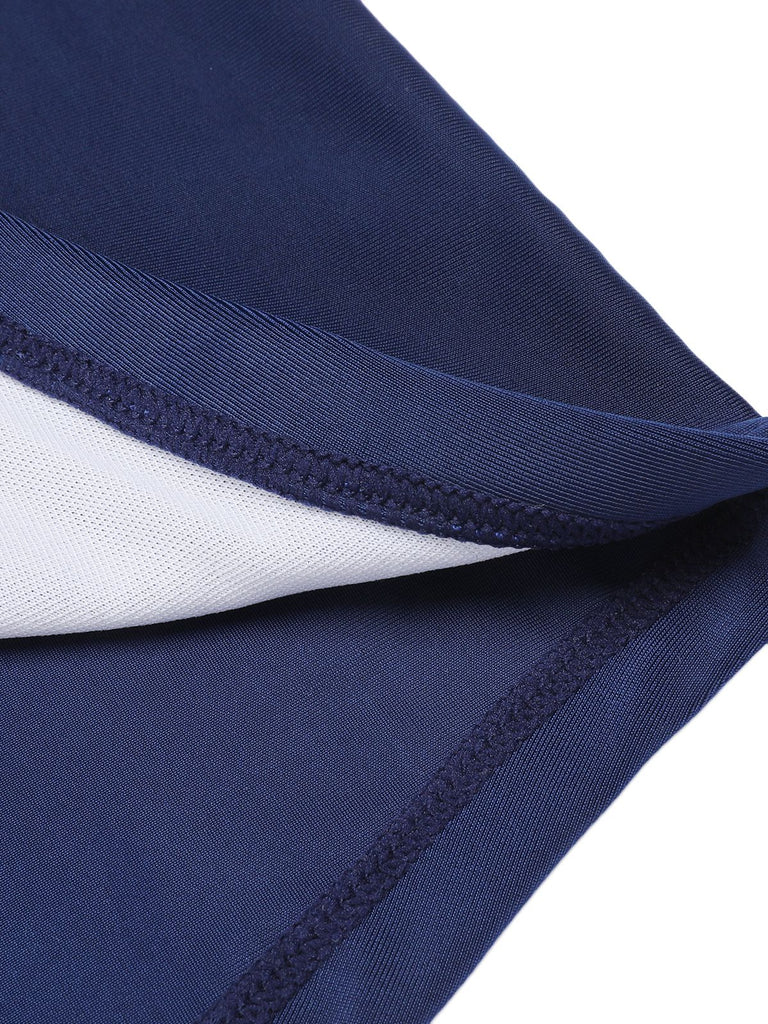 Navy Blue 1950s Solid Belt Button Halter Swimsuit