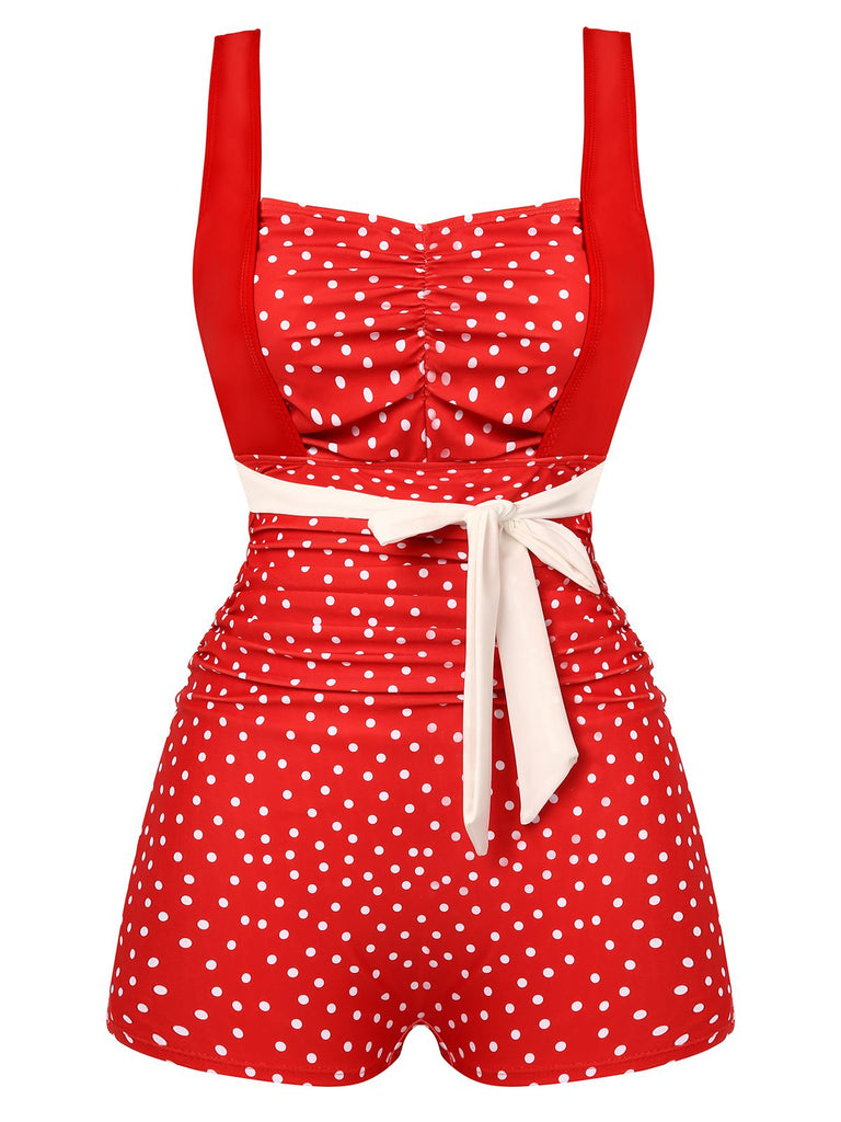 Red 1930s Polka Dot One-piece Swimsuit