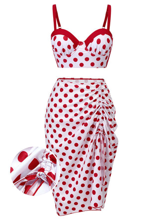 Red 1950s Polka Dot Pleated Swimsuit