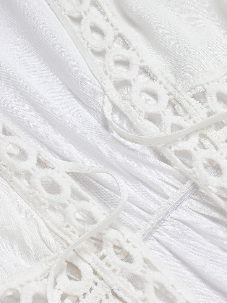 White 1960s Solid V-neck Wrap Cover-up