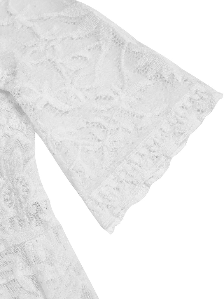 White 1960s Lace V-neck Wrap Cover-up