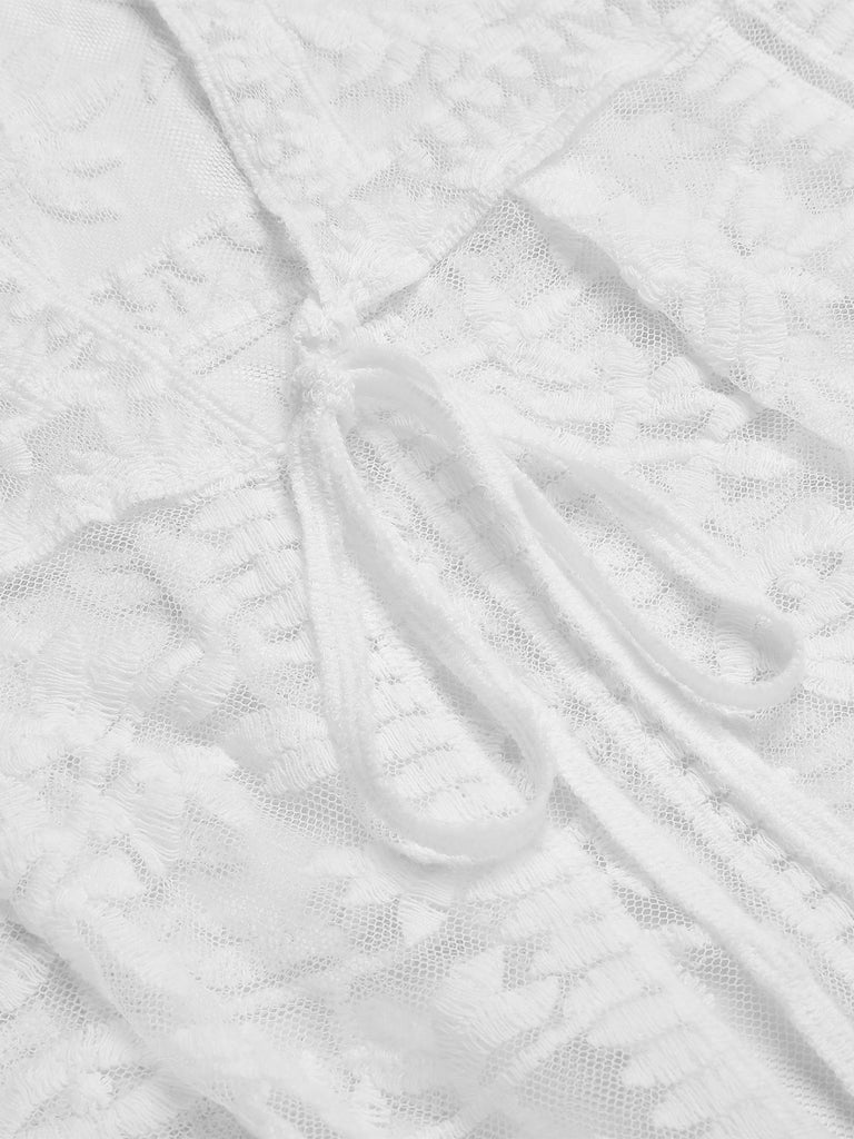 White 1960s Lace V-neck Wrap Cover-up