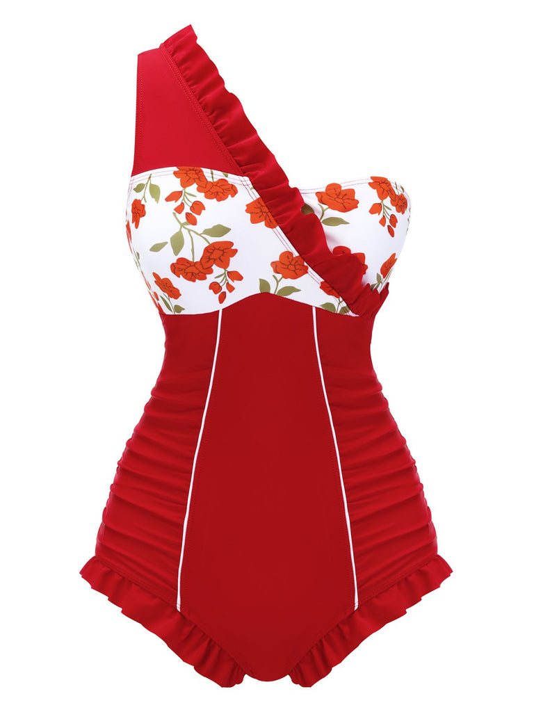 1950s One-shoulder Ruffle One-piece Swimsuit – Retro Stage - Chic