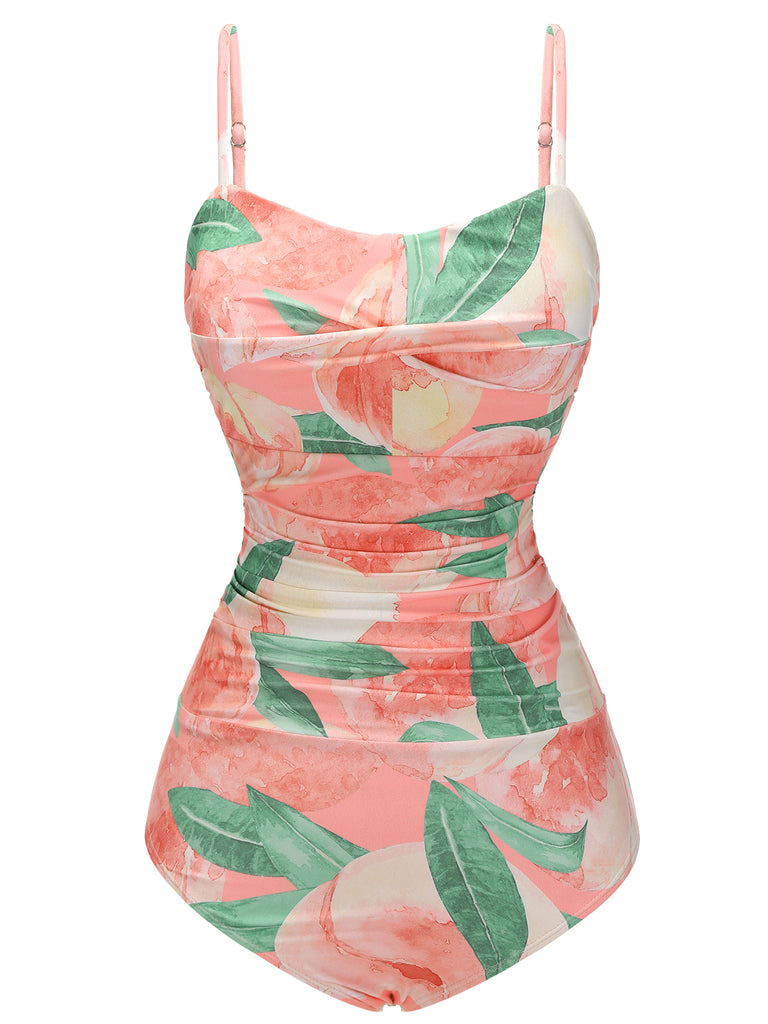 Pink 1950s Peach One-Piece Swimsuit – Retro Stage - Chic Vintage