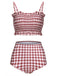 Red 1940s Plaid Strap Ruffle Swimsuit