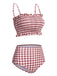 Red 1940s Plaid Strap Ruffle Swimsuit