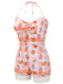 Pink 1940s Peach Plaid Halter Swimsuit