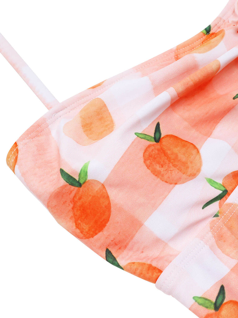 Pink 1940s Peach Plaid Halter Swimsuit