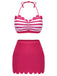 Rose Pink 1960s Stripes Halter Bikini Set