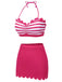 Rose Pink 1960s Stripes Halter Bikini Set