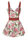 Pink 1940s Floral Strap One-Piece Swimsuit