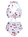 White 1950s Cherry Lace-Up Halter Swimsuit