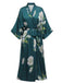Dark Green 1950s Floral Satin Robe