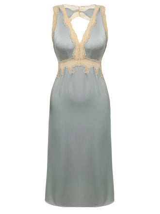 1950s Lace Backless V-Neck Satin Sleepwear