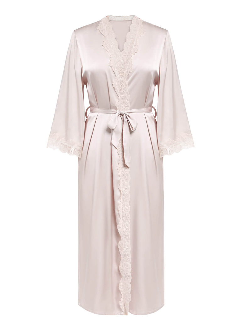 Light Pink 1940s Lace-up Satin Sleepwear