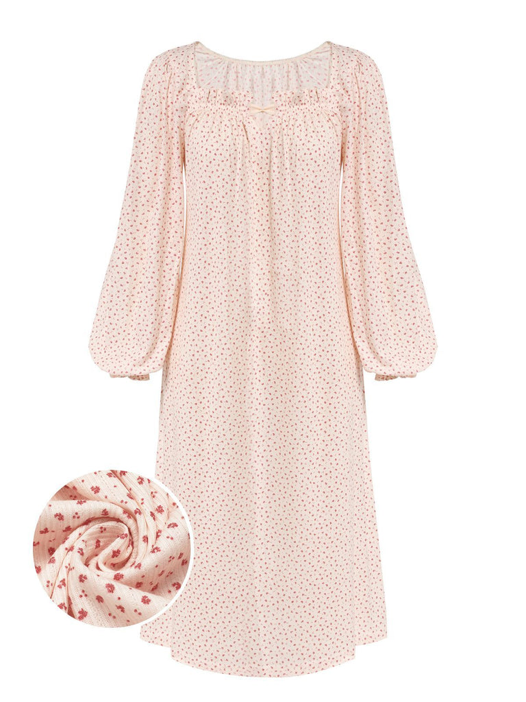 Pink 1960s Puff Sleeves Knitted Nightgown