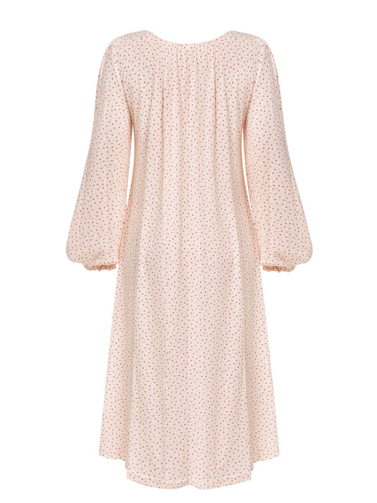 Pink 1960s Puff Sleeves Knitted Nightgown