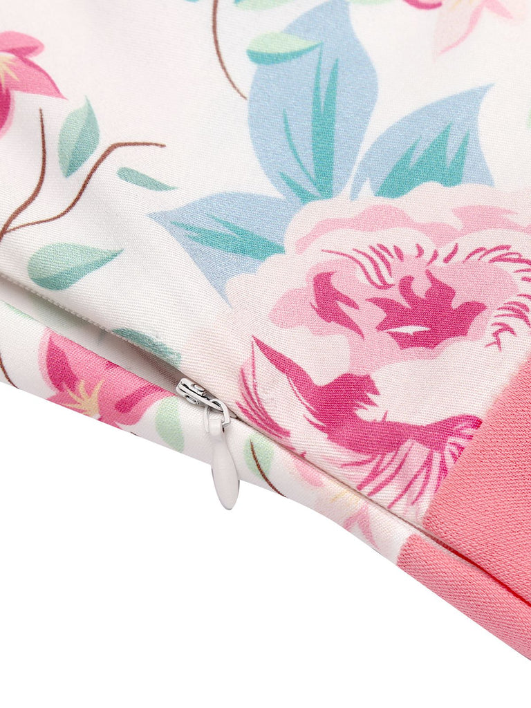 Pink 1950s Halter Floral Swing Dress