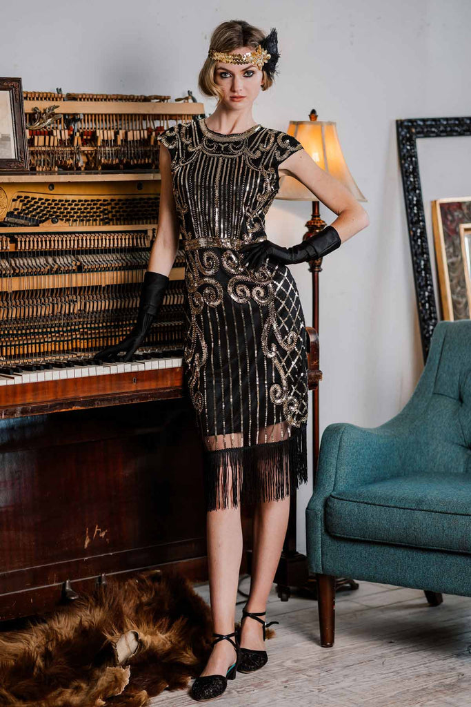 Black 1920s Sequined Flapper Dress – Retro Stage - Chic Vintage Dresses and  Accessories
