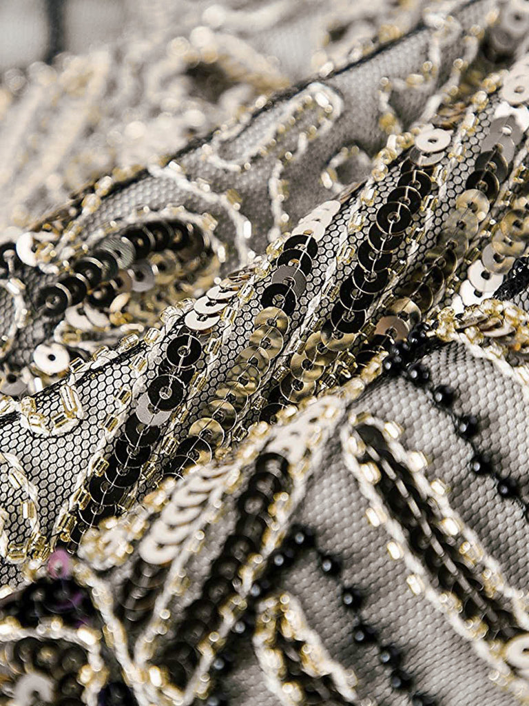 [US Warehouse] Champagne 1920s Sequined Flapper Dress & 6PCS Acccessories
