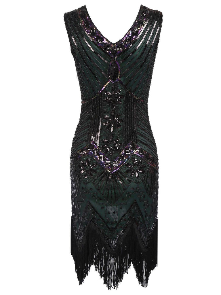 [US Warehouse] Dark Green 1920s Sequined Flapper Dress