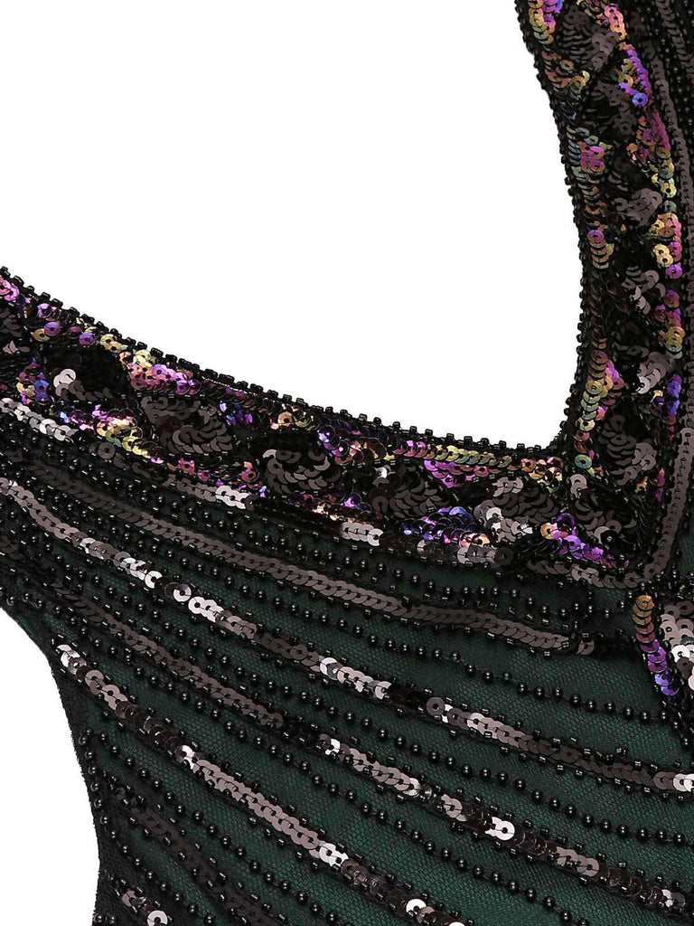 [US Warehouse] Dark Green 1920s Sequined Flapper Dress