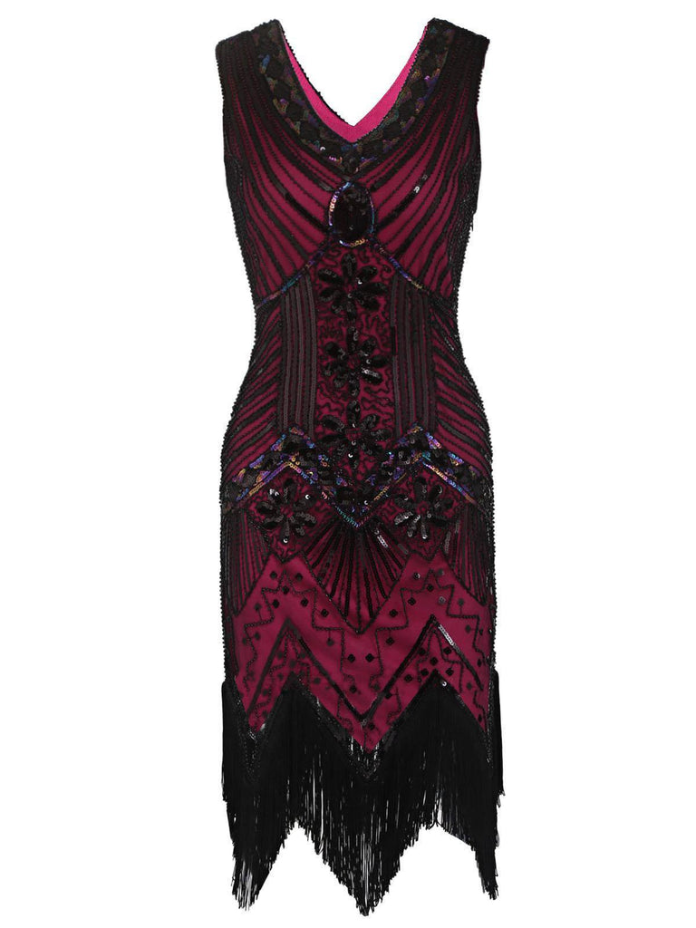 [US Warehouse] Rose Red 1920s Flapper Sequin Dress
