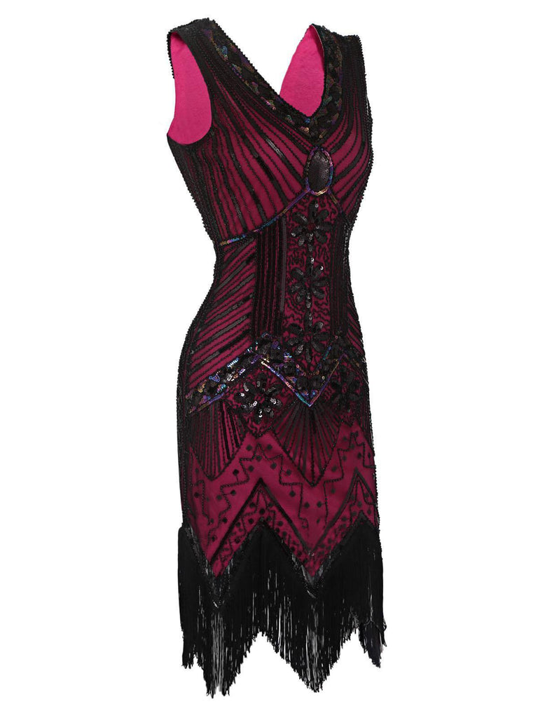 [US Warehouse] Rose Red 1920s Flapper Sequin Dress