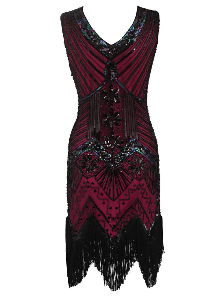 [US Warehouse] Rose Red 1920s Flapper Sequin Dress | Retro Stage