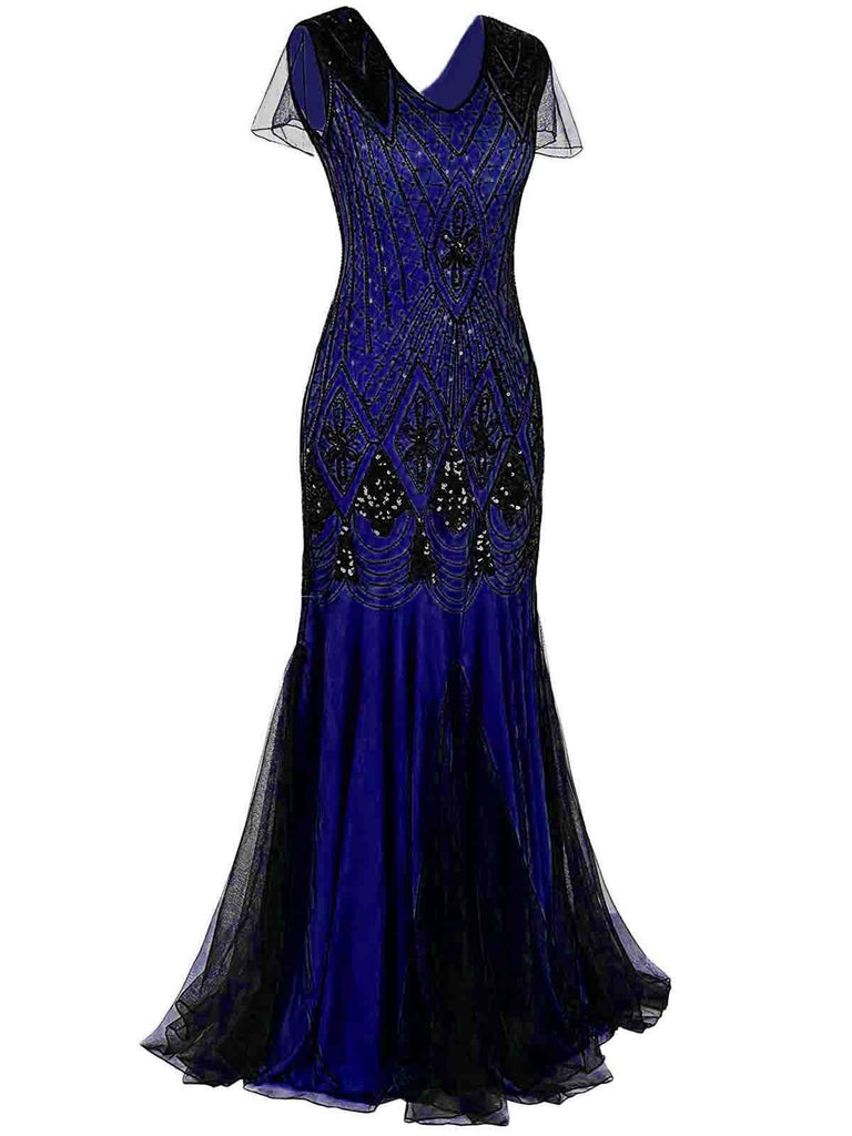 Xianreng 1920s Gatsby Flapper Dress Women Long Prom Evening Gowns Beaded  Sequin Mermaid Hem Ball Party Costume Plus Size, Blue Gold | Fruugo BH