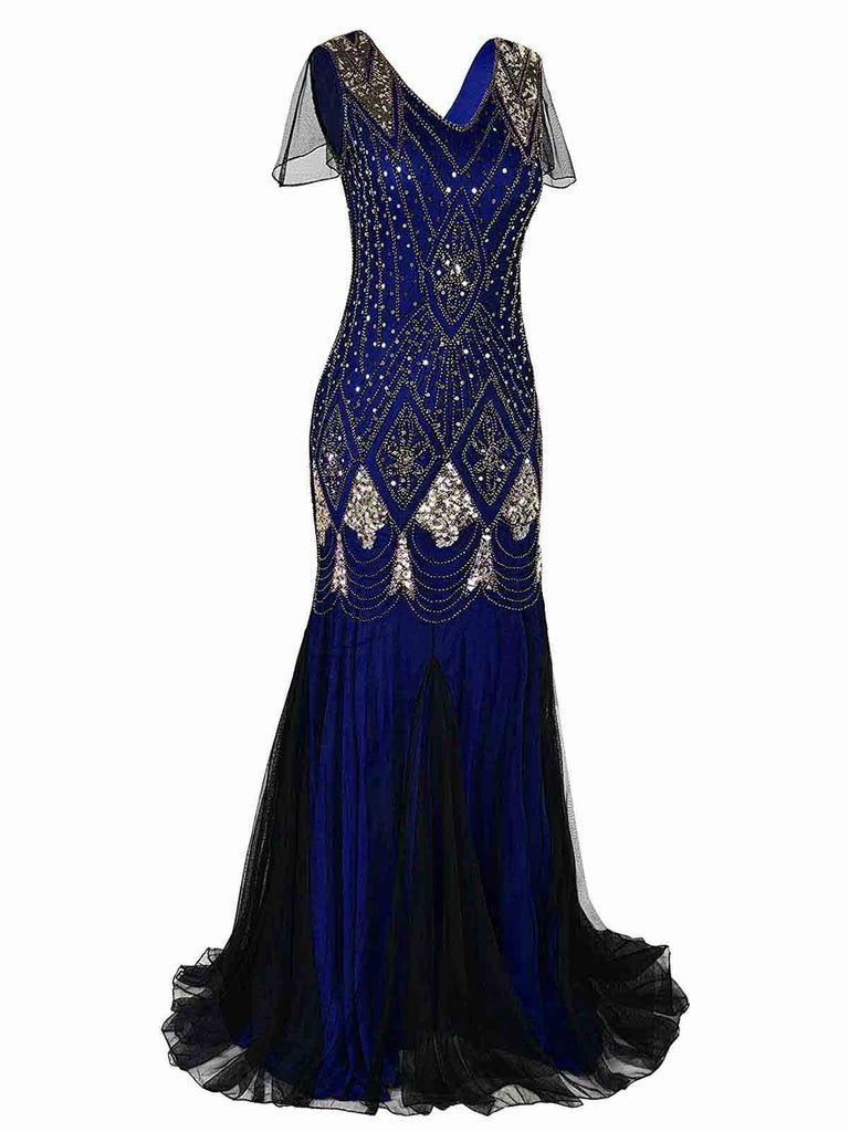 [US Warehouse] Blue 1920s Sequined Maxi Flapper Dress
