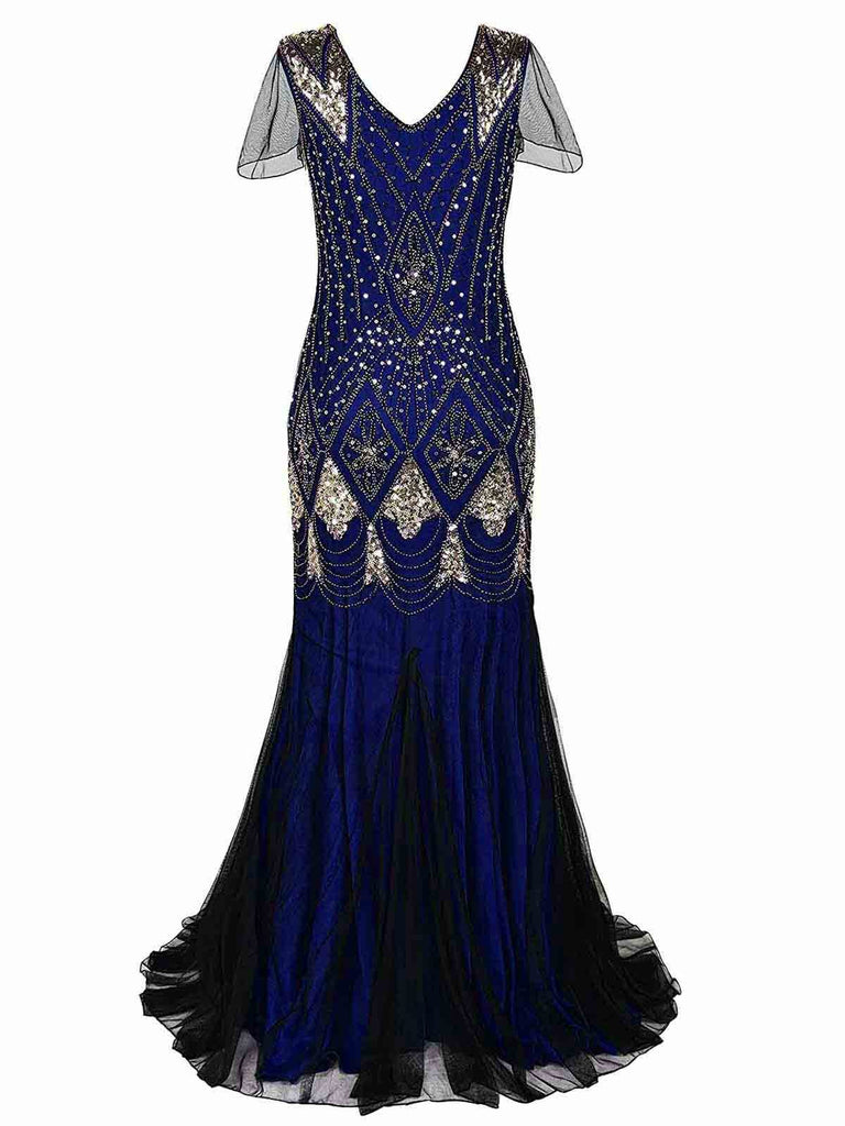 [US Warehouse] Blue 1920s Sequined Maxi Flapper Dress