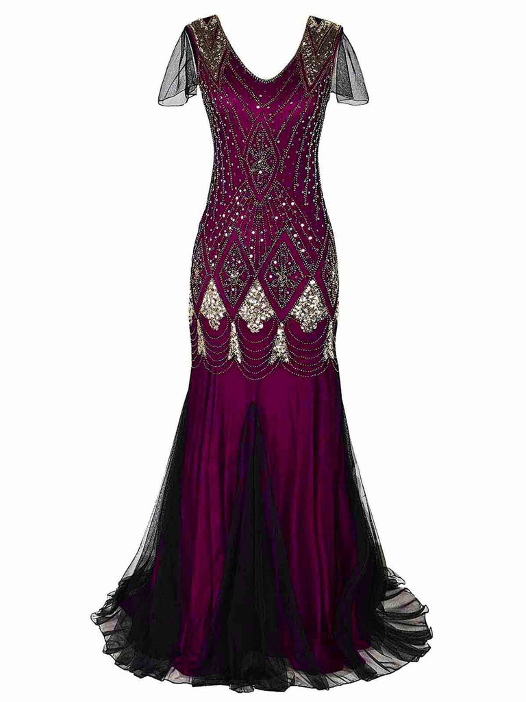 [US Warehouse] Rose Red 1920s Sequined Maxi Flapper Dress
