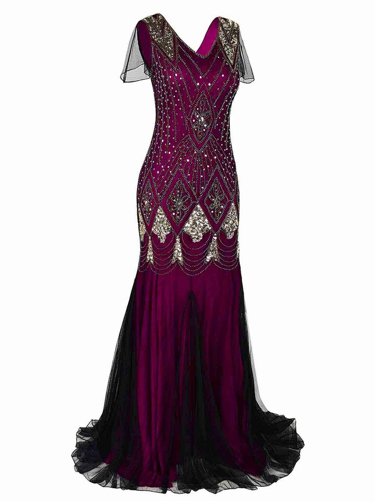 [US Warehouse] Rose Red 1920s Sequined Maxi Flapper Dress