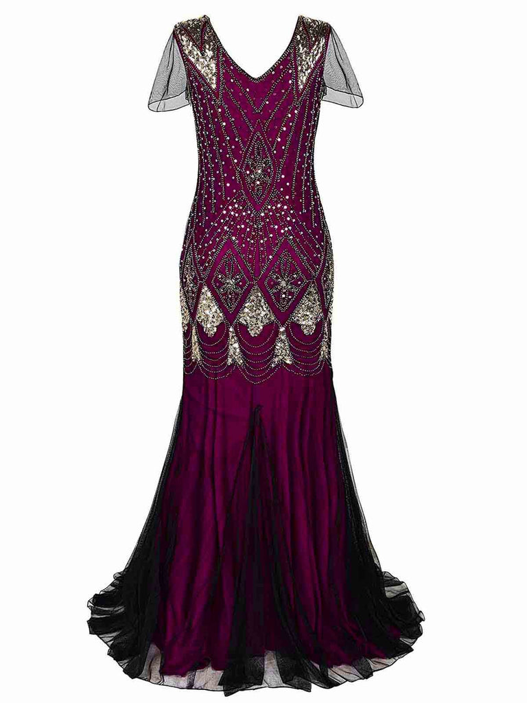 [US Warehouse] Rose Red 1920s Sequined Maxi Flapper Dress