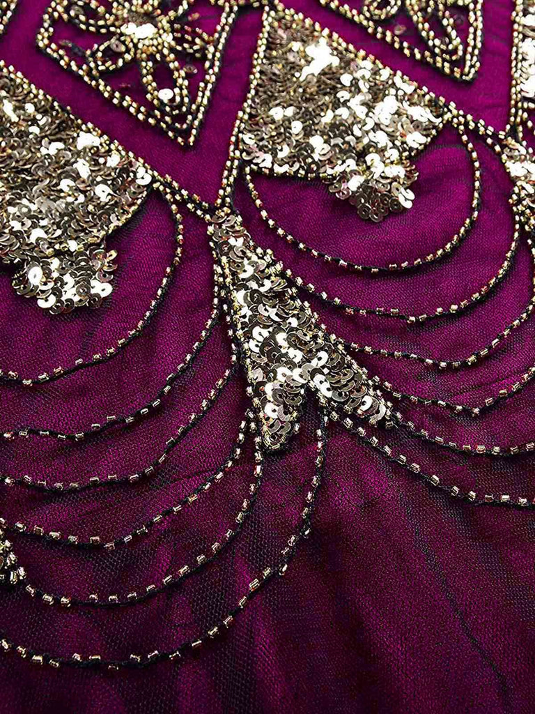 [US Warehouse] Rose Red 1920s Sequined Maxi Flapper Dress