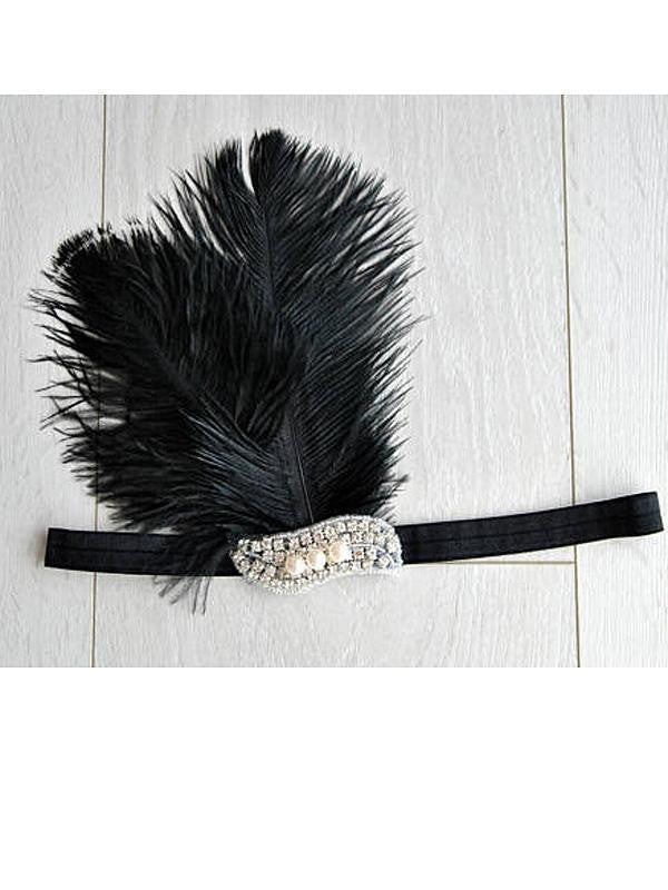 Black 1920s Feather Flapper Headband