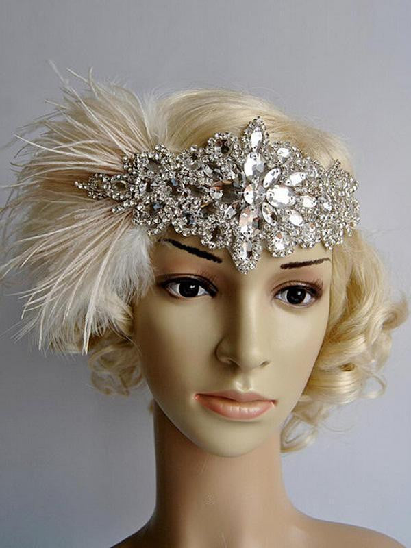 [US Warehouse] Apricot 1920s Feather Flapper Headband
