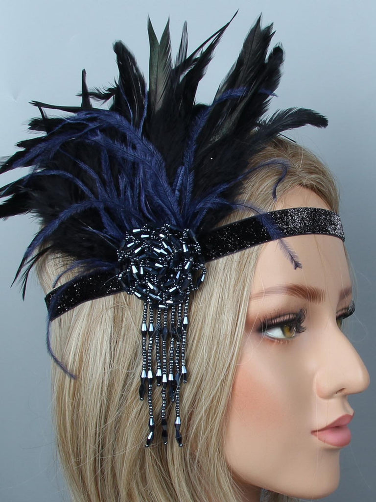 [US Warehouse] Black Blue 1920s Feather Headband