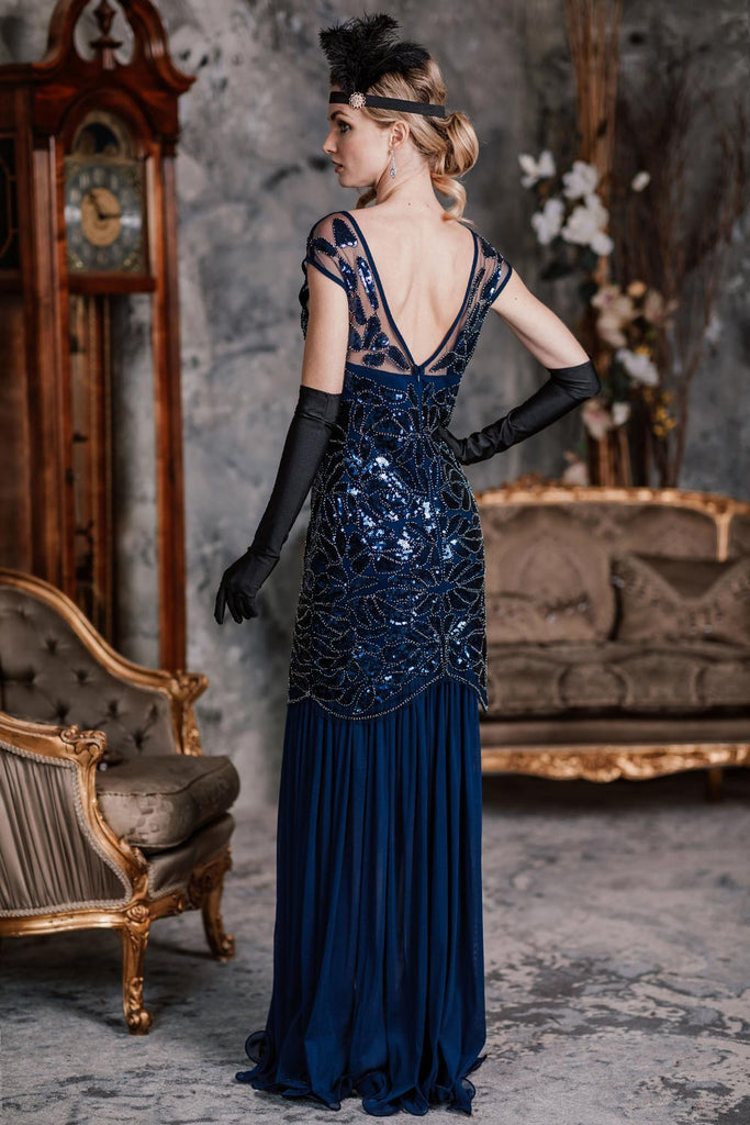 Blue 1920s Sequin Maxi Dress