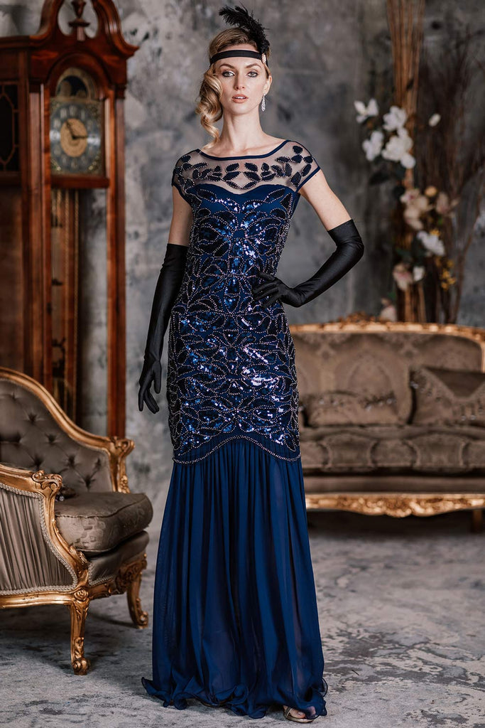 [US Warehouse] Blue 1920s Sequin Maxi Dress