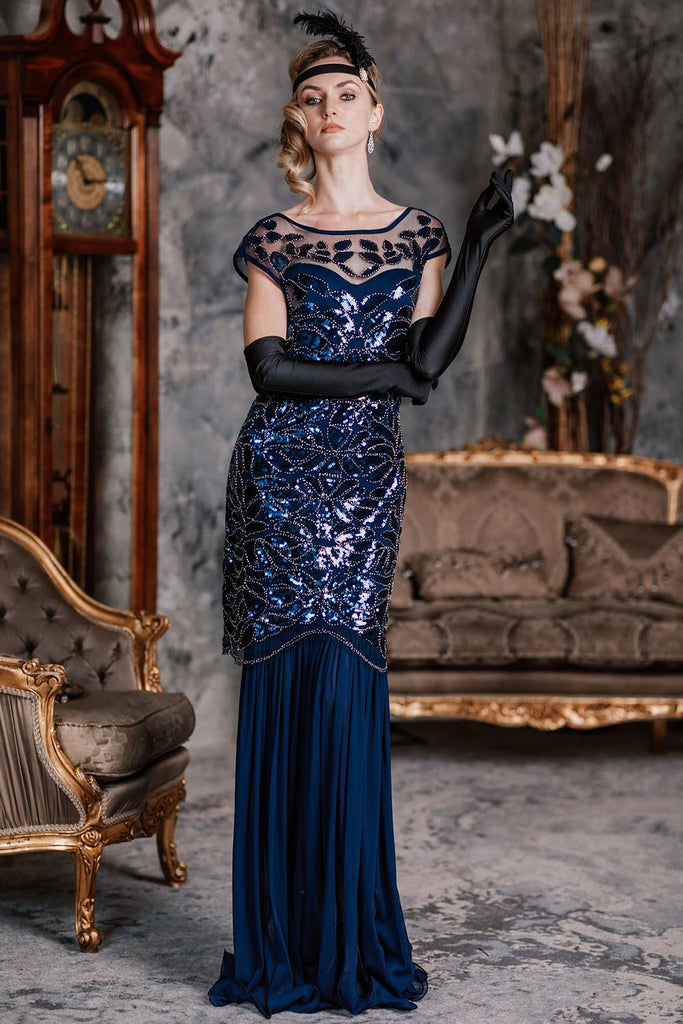 Blue 1920s Sequin Maxi Dress