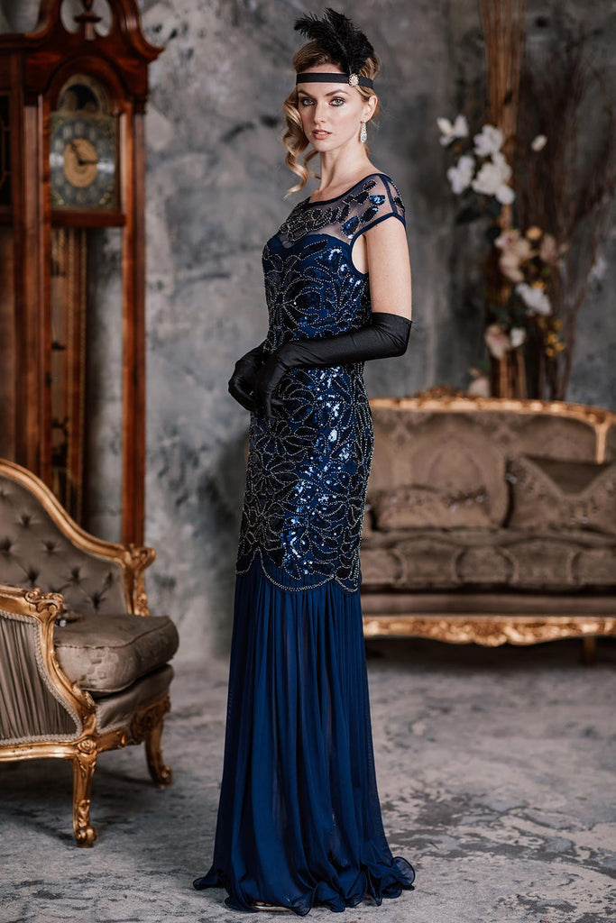 [US Warehouse] Blue 1920s Sequin Maxi Dress