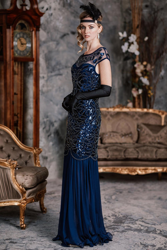 Blue 1920s Sequin Maxi Dress